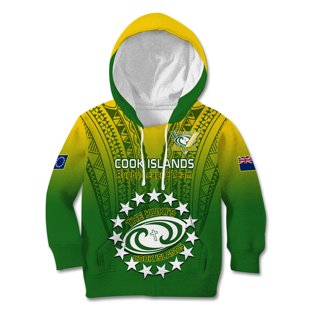 Custom Cook Islands Rugby Kid Hoodie Pacific 2023 Go The Kukis LT14 Green - Polynesian Pride