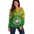 Custom Cook Islands Rugby Off Shoulder Sweater Pacific 2023 Go The Kukis LT14 Women Green - Polynesian Pride