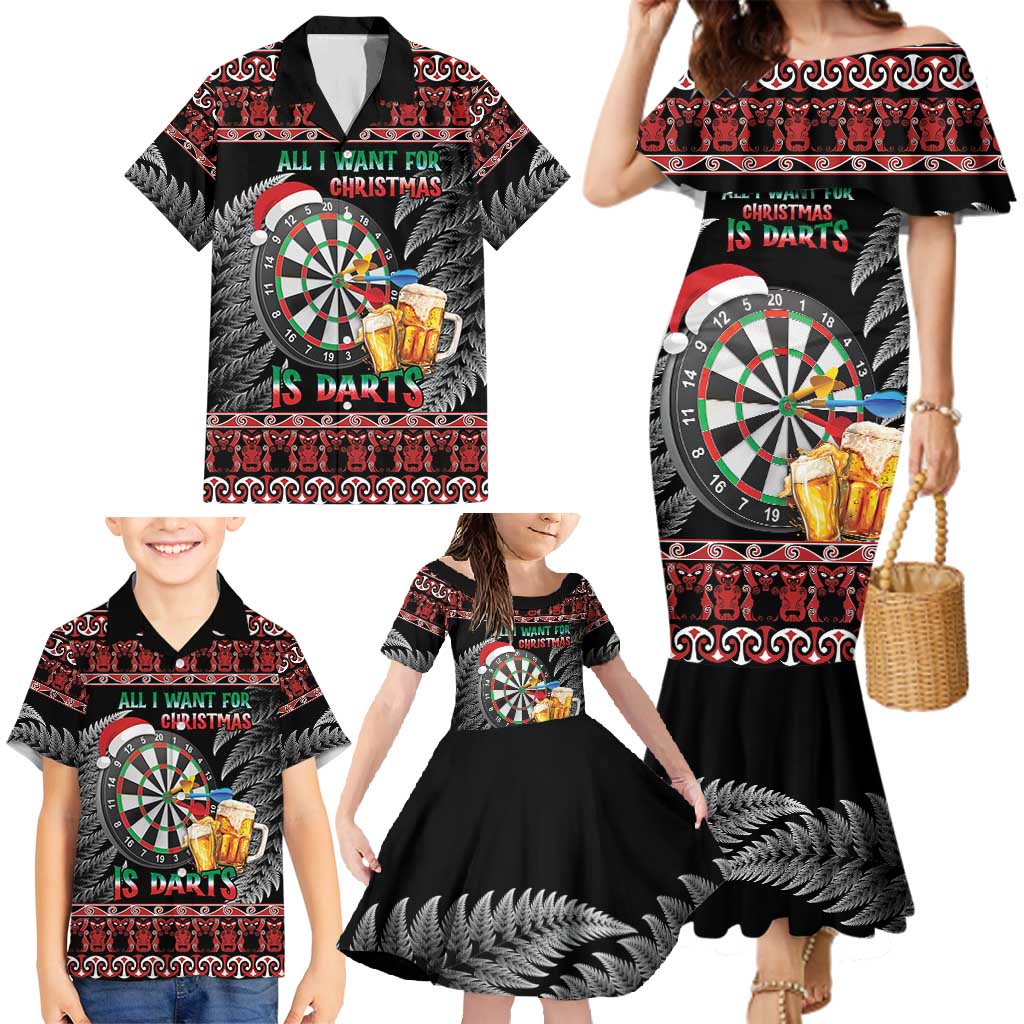 All I Want For Christmas Is Darts New Zealand Family Matching Mermaid Dress and Hawaiian Shirt LT14 - Polynesian Pride