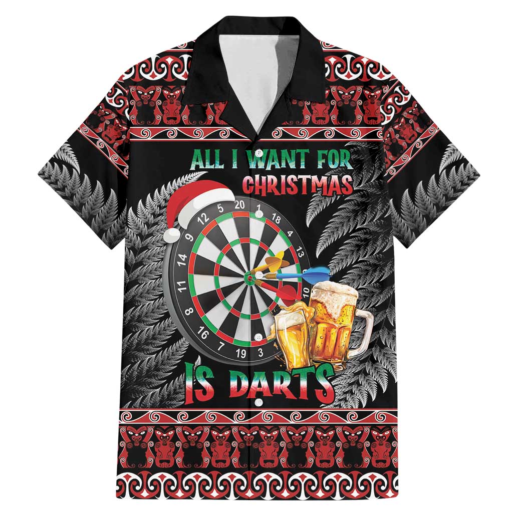 All I Want For Christmas Is Darts New Zealand Family Matching Mermaid Dress and Hawaiian Shirt LT14 Dad's Shirt - Short Sleeve Black - Polynesian Pride