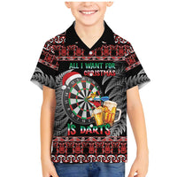 All I Want For Christmas Is Darts New Zealand Family Matching Mermaid Dress and Hawaiian Shirt LT14 Son's Shirt Black - Polynesian Pride