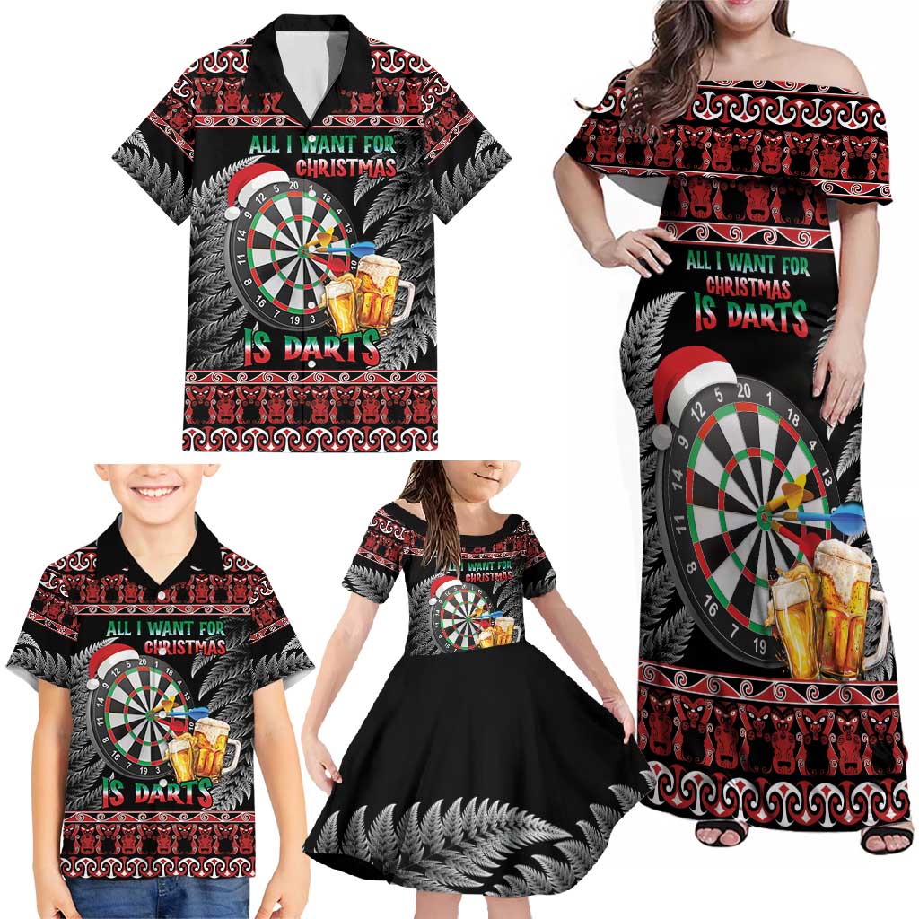 All I Want For Christmas Is Darts New Zealand Family Matching Off Shoulder Maxi Dress and Hawaiian Shirt LT14 - Polynesian Pride