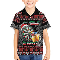 All I Want For Christmas Is Darts New Zealand Family Matching Off Shoulder Short Dress and Hawaiian Shirt LT14 Son's Shirt Black - Polynesian Pride