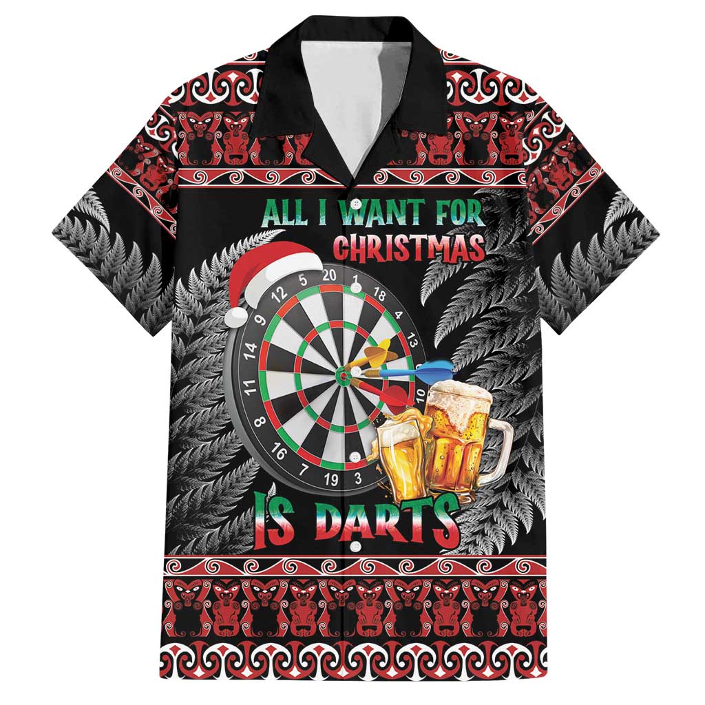 All I Want For Christmas Is Darts New Zealand Family Matching Puletasi and Hawaiian Shirt LT14 Dad's Shirt - Short Sleeve Black - Polynesian Pride
