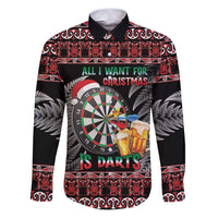 All I Want For Christmas Is Darts New Zealand Family Matching Puletasi and Hawaiian Shirt LT14 Dad's Shirt - Long Sleeve Black - Polynesian Pride