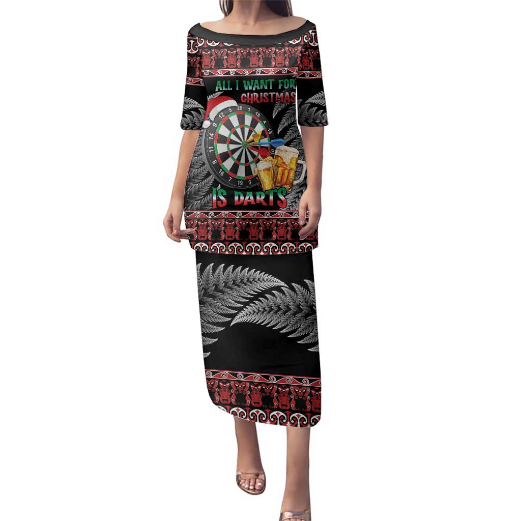 All I Want For Christmas Is Darts New Zealand Family Matching Puletasi and Hawaiian Shirt LT14 Mom's Dress Black - Polynesian Pride