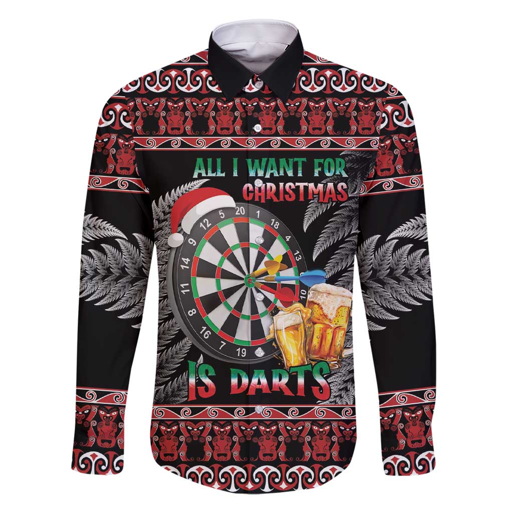 All I Want For Christmas Is Darts New Zealand Family Matching Short Sleeve Bodycon Dress and Hawaiian Shirt LT14 Dad's Shirt - Long Sleeve Black - Polynesian Pride