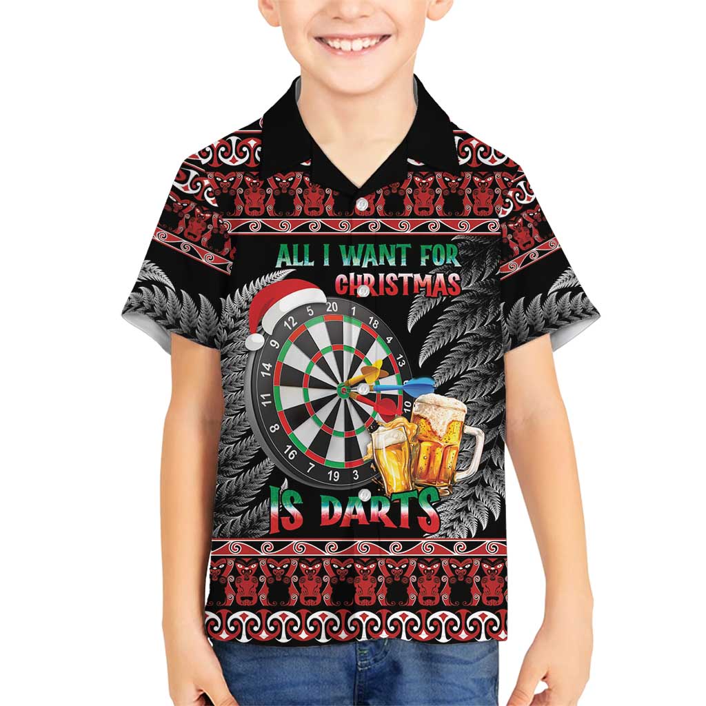 All I Want For Christmas Is Darts New Zealand Family Matching Summer Maxi Dress and Hawaiian Shirt LT14 Son's Shirt Black - Polynesian Pride