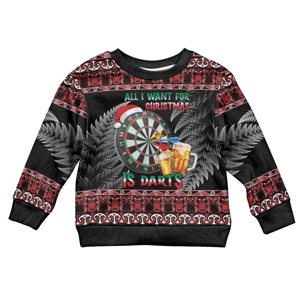 All I Want For Christmas Is Darts New Zealand Kid Ugly Christmas Sweater LT14 Kid Black - Polynesian Pride