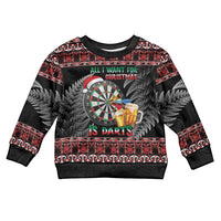 All I Want For Christmas Is Darts New Zealand Kid Ugly Christmas Sweater LT14 Kid Black - Polynesian Pride