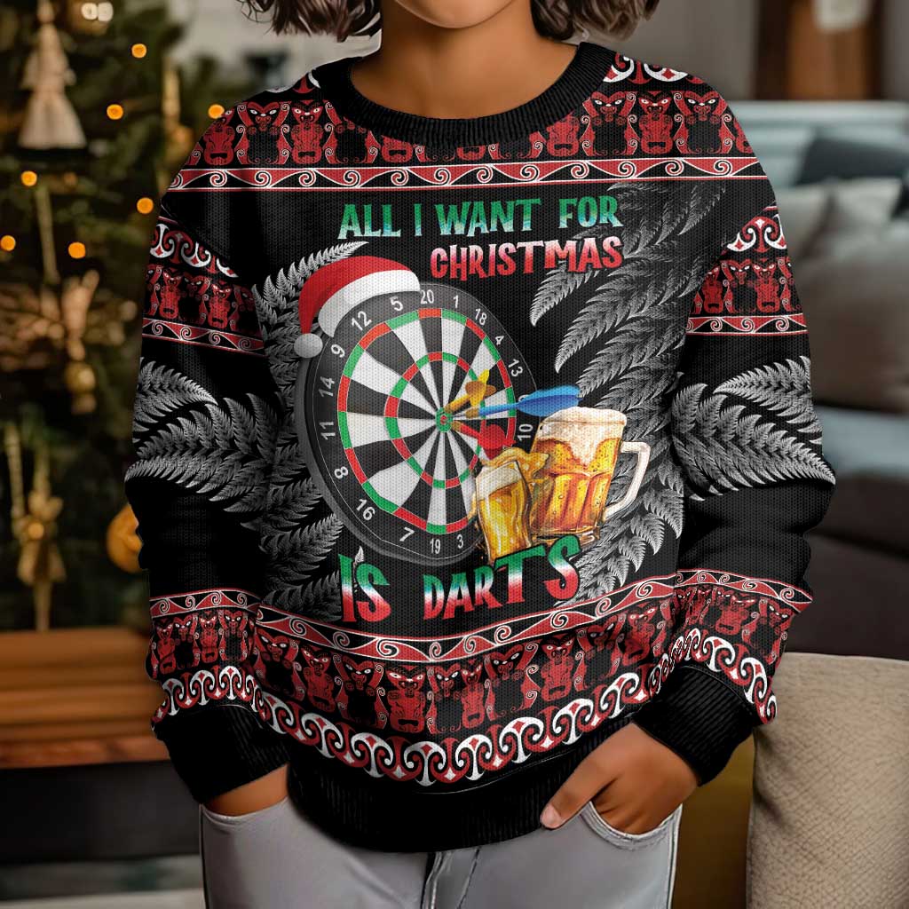 All I Want For Christmas Is Darts New Zealand Kid Ugly Christmas Sweater LT14 - Polynesian Pride