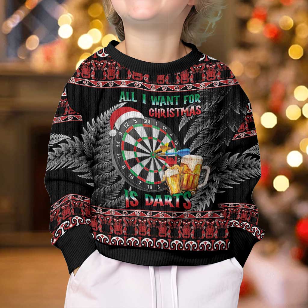 All I Want For Christmas Is Darts New Zealand Kid Ugly Christmas Sweater LT14 - Polynesian Pride