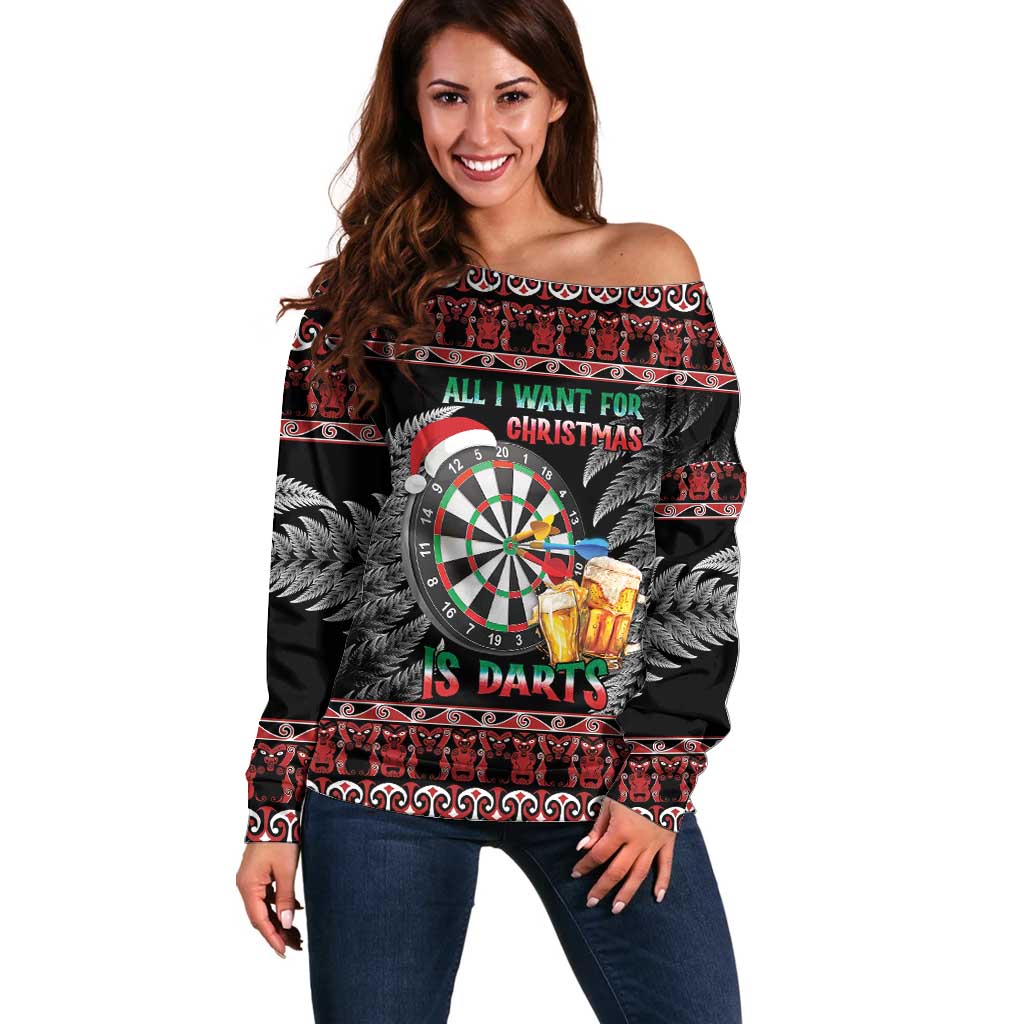 All I Want For Christmas Is Darts New Zealand Off Shoulder Sweater