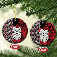 Personalised New Zealand Christmas Ceramic Ornament Meri Kirihimete Maori Wheku - Taniko Art LT14 Circle Black - Polynesian Pride
