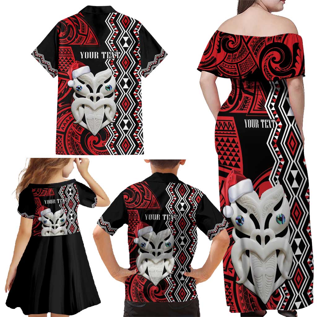 Personalised New Zealand Christmas Family Matching Off Shoulder Maxi Dress and Hawaiian Shirt Meri Kirihimete Maori Wheku - Taniko Art LT14 - Polynesian Pride