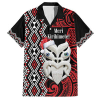 Personalised New Zealand Christmas Family Matching Off Shoulder Maxi Dress and Hawaiian Shirt Meri Kirihimete Maori Wheku - Taniko Art LT14 Dad's Shirt - Short Sleeve Black - Polynesian Pride