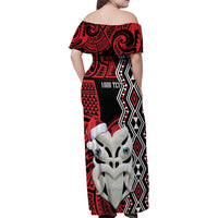 Personalised New Zealand Christmas Family Matching Off Shoulder Maxi Dress and Hawaiian Shirt Meri Kirihimete Maori Wheku - Taniko Art LT14 - Polynesian Pride