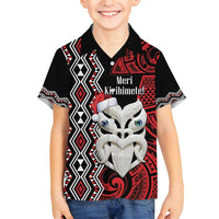 Personalised New Zealand Christmas Family Matching Off Shoulder Short Dress and Hawaiian Shirt Meri Kirihimete Maori Wheku - Taniko Art LT14 Son's Shirt Black - Polynesian Pride