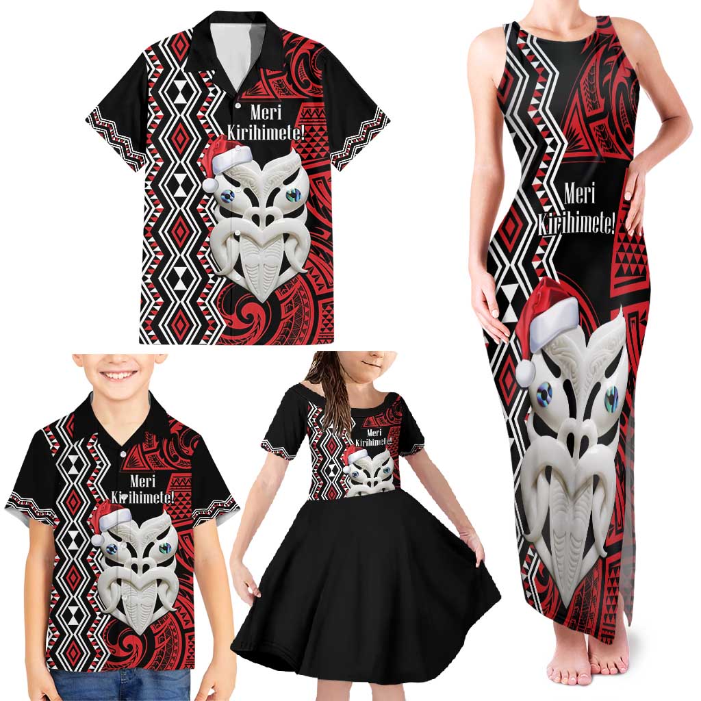 Personalised New Zealand Christmas Family Matching Tank Maxi Dress and Hawaiian Shirt Meri Kirihimete Maori Wheku - Taniko Art