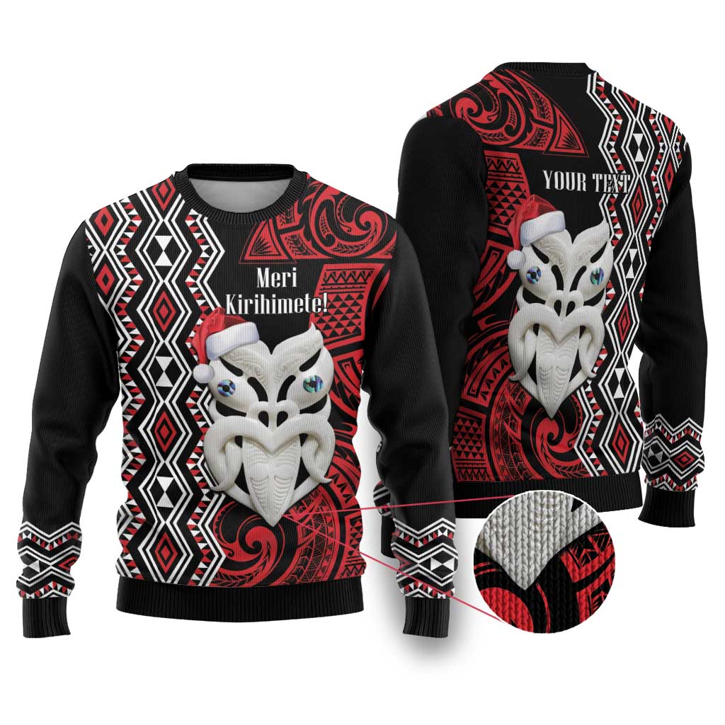 Personalised New Zealand Christmas Ugly Christmas Sweater Meri Kirihimete Maori Wheku - Taniko Art