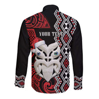 Personalised New Zealand Christmas Long Sleeve Button Shirt Meri Kirihimete Maori Wheku - Taniko Art LT14 - Polynesian Pride