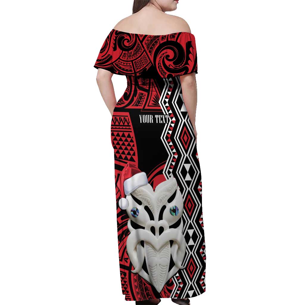 Personalised New Zealand Christmas Off Shoulder Maxi Dress Meri Kirihimete Maori Wheku - Taniko Art