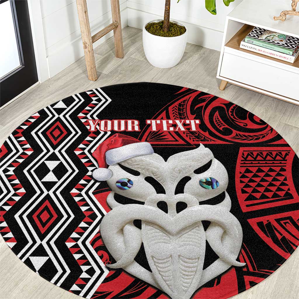 Personalised New Zealand Christmas Round Carpet Meri Kirihimete Maori Wheku - Taniko Art