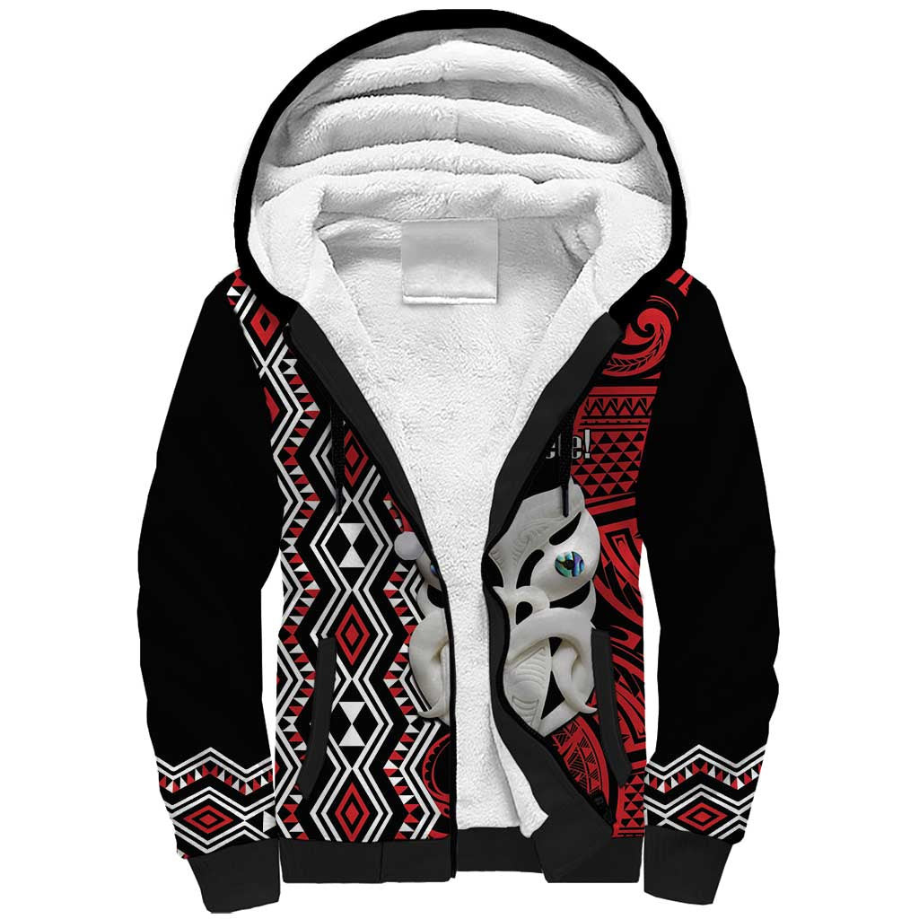 Personalised New Zealand Christmas Sherpa Hoodie Meri Kirihimete Maori Wheku - Taniko Art