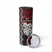 Personalised New Zealand Christmas Skinny Tumbler Meri Kirihimete Maori Wheku - Taniko Art LT14 - Polynesian Pride