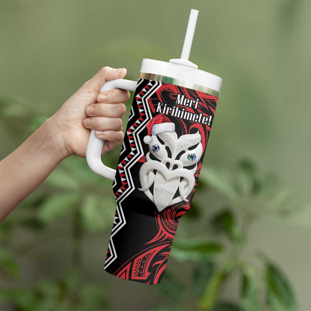 Personalised New Zealand Christmas Tumbler With Handle Meri Kirihimete Maori Wheku - Taniko Art