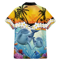 Aloha Hawaii Dolphins Family Matching Short Sleeve Bodycon Dress and Hawaiian Shirt Heart Of The Ocean Tropical Summer Vibes LT14 - Polynesian Pride