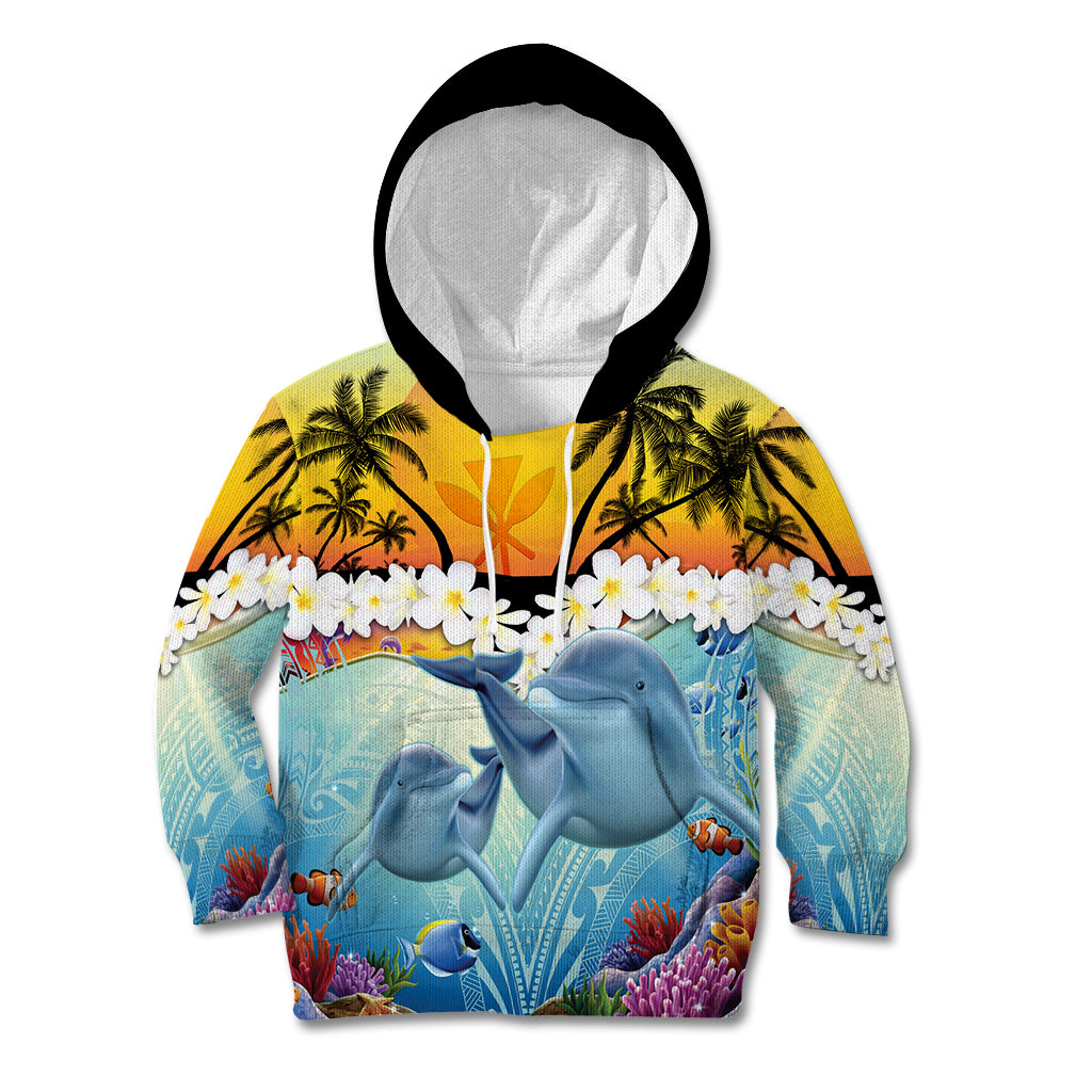 Aloha Hawaii Dolphins Kid Hoodie Heart Of The Ocean Tropical Summer Vibes LT14 Hoodie Blue - Polynesian Pride