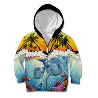 Aloha Hawaii Dolphins Kid Hoodie Heart Of The Ocean Tropical Summer Vibes LT14 Zip Hoodie Blue - Polynesian Pride