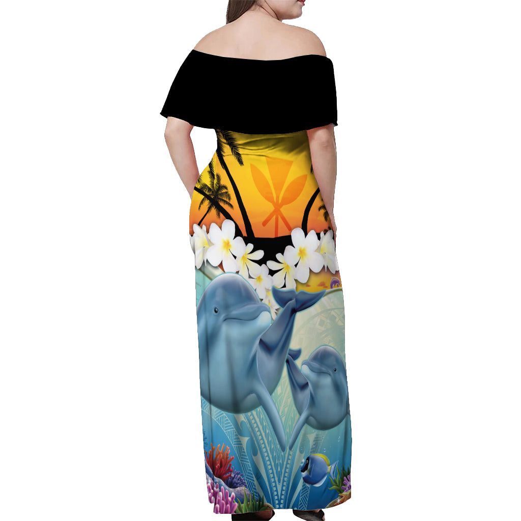 Aloha Hawaii Dolphins Off Shoulder Maxi Dress Heart Of The Ocean Tropical Summer Vibes LT14 - Polynesian Pride