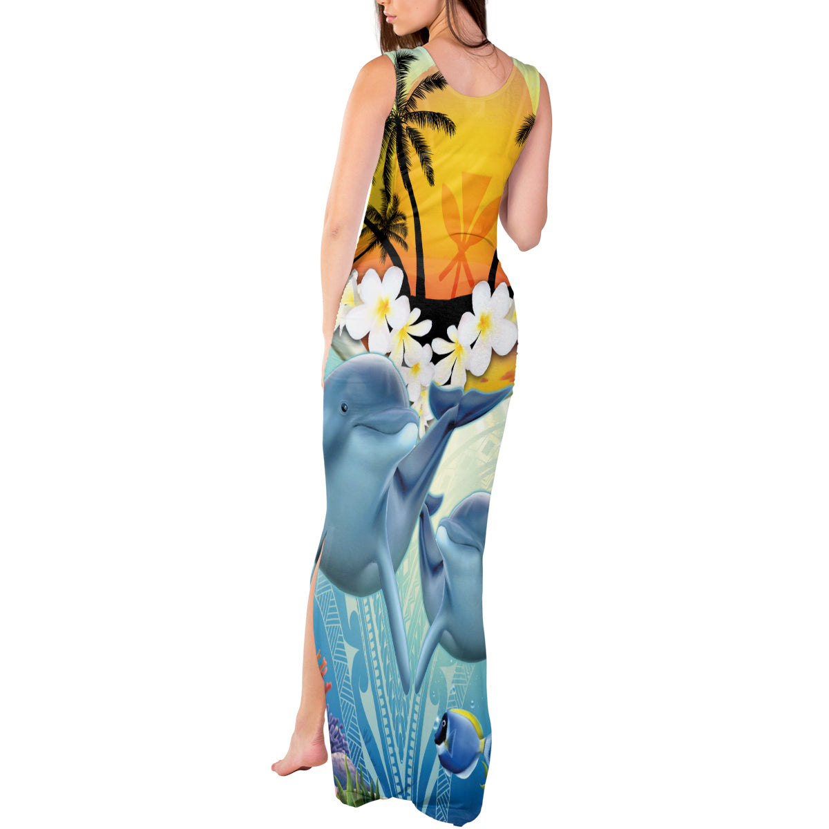 Aloha Hawaii Dolphins Tank Maxi Dress Heart Of The Ocean Tropical Summer Vibes LT14 - Polynesian Pride