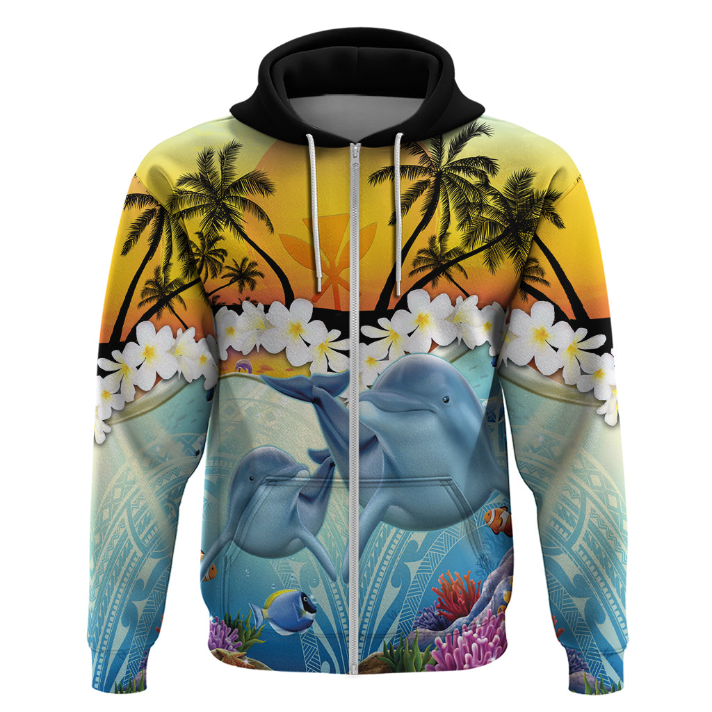 Aloha Hawaii Dolphins Zip Hoodie Heart Of The Ocean Tropical Summer Vibes LT14 Zip Hoodie Blue - Polynesian Pride