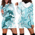 Polynesia Dolphins Hoodie Dress Valentine Day Floral Polynesian - Vintage Dark Cyan LT14 - Polynesian Pride