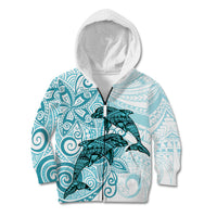 Polynesia Dolphins Kid Hoodie Valentine Day Floral Polynesian - Vintage Dark Cyan LT14 Zip Hoodie Dark Cyan - Polynesian Pride