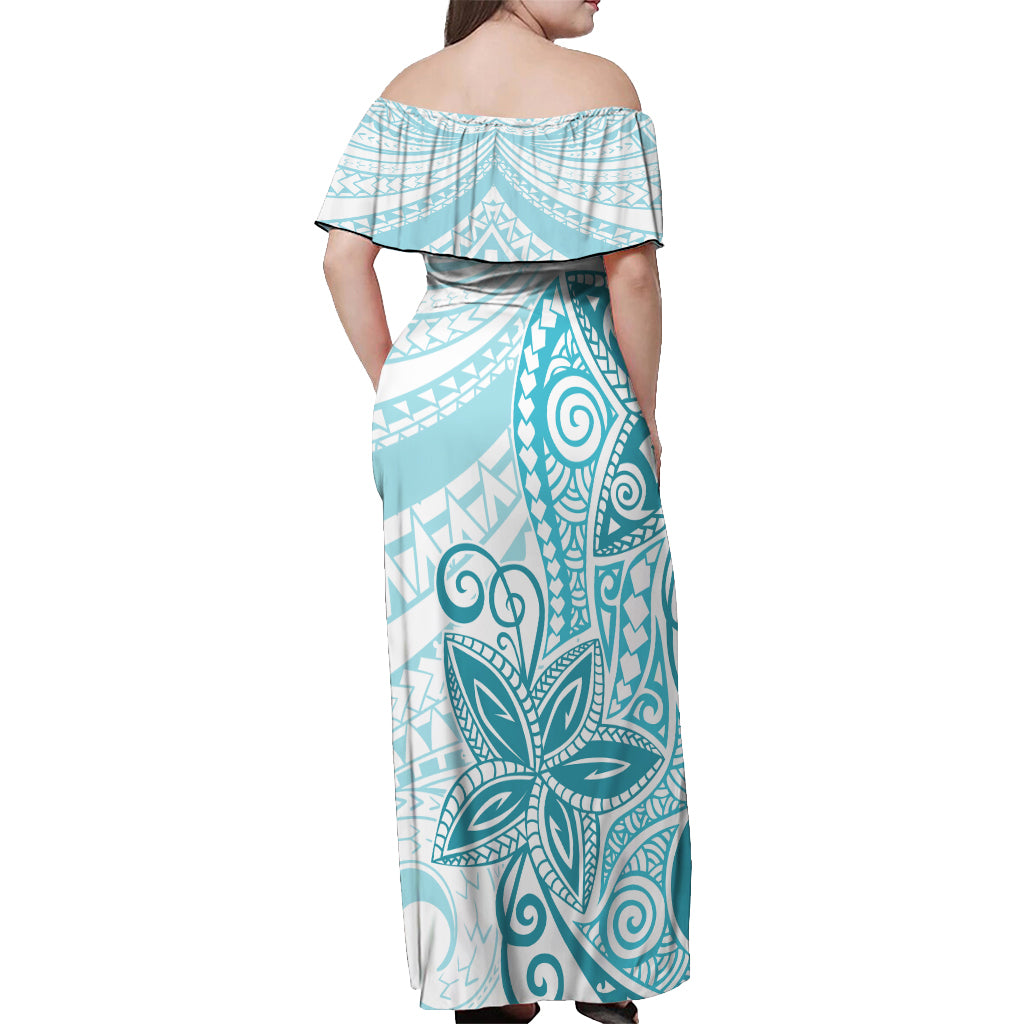 Polynesia Dolphins Off Shoulder Maxi Dress Valentine Day Floral Polynesian - Vintage Dark Cyan LT14 - Polynesian Pride