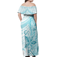 Polynesia Dolphins Off Shoulder Maxi Dress Valentine Day Floral Polynesian - Vintage Dark Cyan LT14 - Polynesian Pride