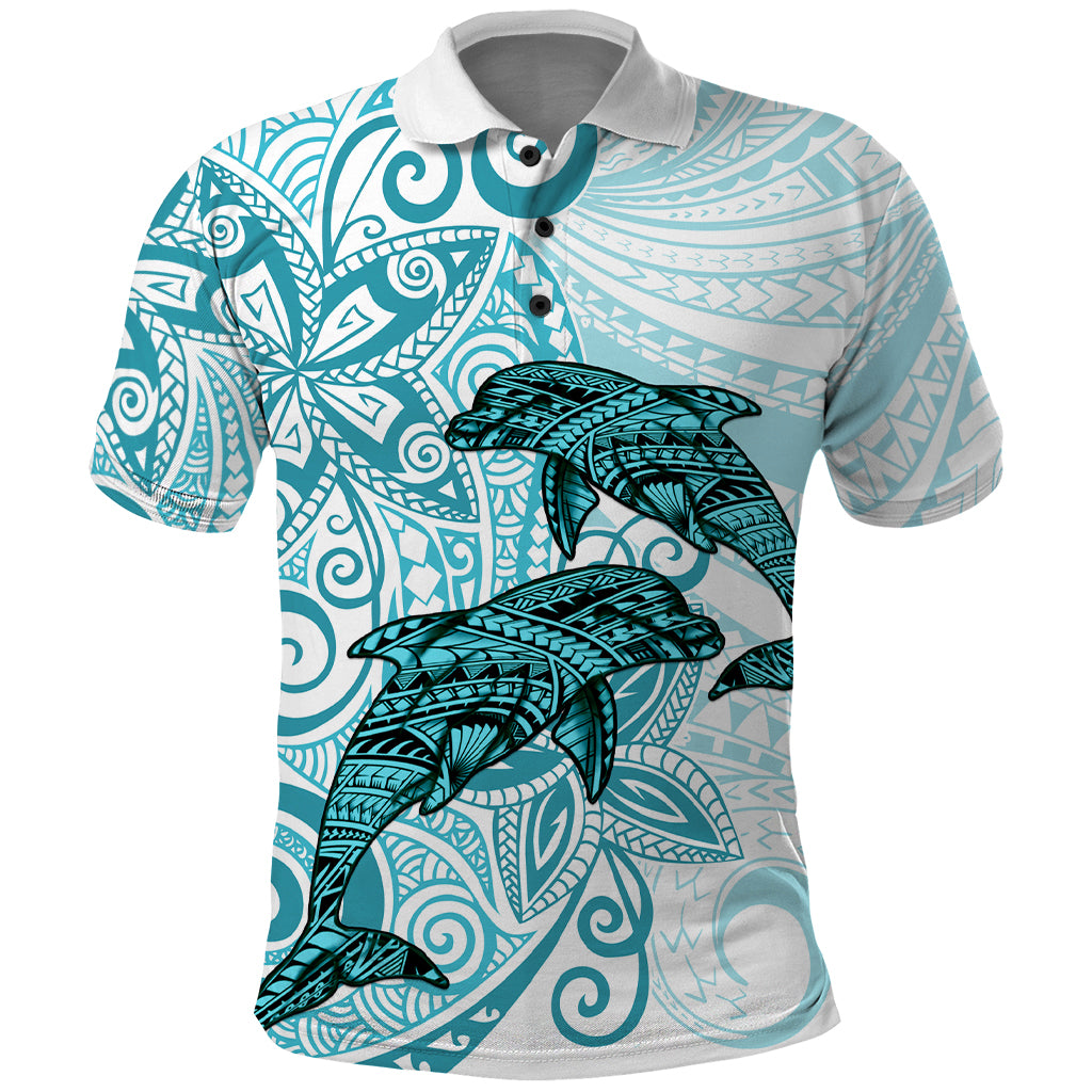 Polynesia Dolphins Polo Shirt Valentine Day Floral Polynesian - Vintage Dark Cyan LT14 Dark Cyan - Polynesian Pride