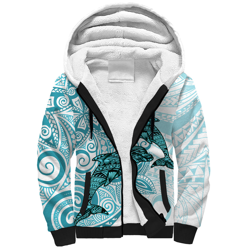 Polynesia Dolphins Sherpa Hoodie Valentine Day Floral Polynesian - Vintage Dark Cyan LT14 Unisex Dark Cyan - Polynesian Pride