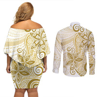 Polynesia Dolphins Couples Matching Off Shoulder Short Dress and Long Sleeve Button Shirt Valentine Day Floral Polynesian - Vintage Brown LT14 - Polynesian Pride