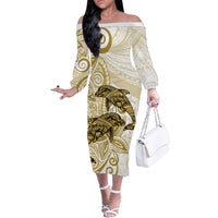 Polynesia Dolphins Family Matching Off Shoulder Long Sleeve Dress and Hawaiian Shirt Valentine Day Floral Polynesian - Vintage Brown LT14 Mom's Dress Brown - Polynesian Pride