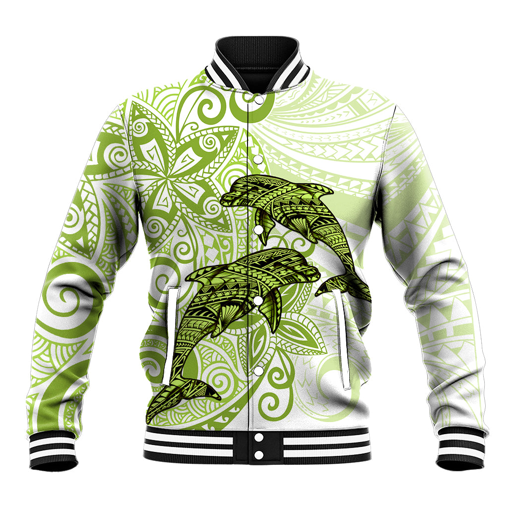 Polynesia Dolphins Baseball Jacket Valentine Day Floral Polynesian - Vintage Lime Green LT14 Unisex Lime Green - Polynesian Pride