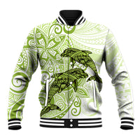 Polynesia Dolphins Baseball Jacket Valentine Day Floral Polynesian - Vintage Lime Green LT14 Unisex Lime Green - Polynesian Pride