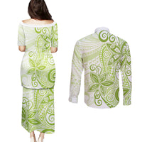 Polynesia Dolphins Couples Matching Puletasi and Long Sleeve Button Shirt Valentine Day Floral Polynesian - Vintage Lime Green LT14 - Polynesian Pride