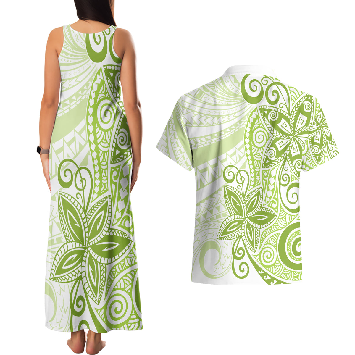 Polynesia Dolphins Couples Matching Tank Maxi Dress and Hawaiian Shirt Valentine Day Floral Polynesian - Vintage Lime Green LT14 - Polynesian Pride