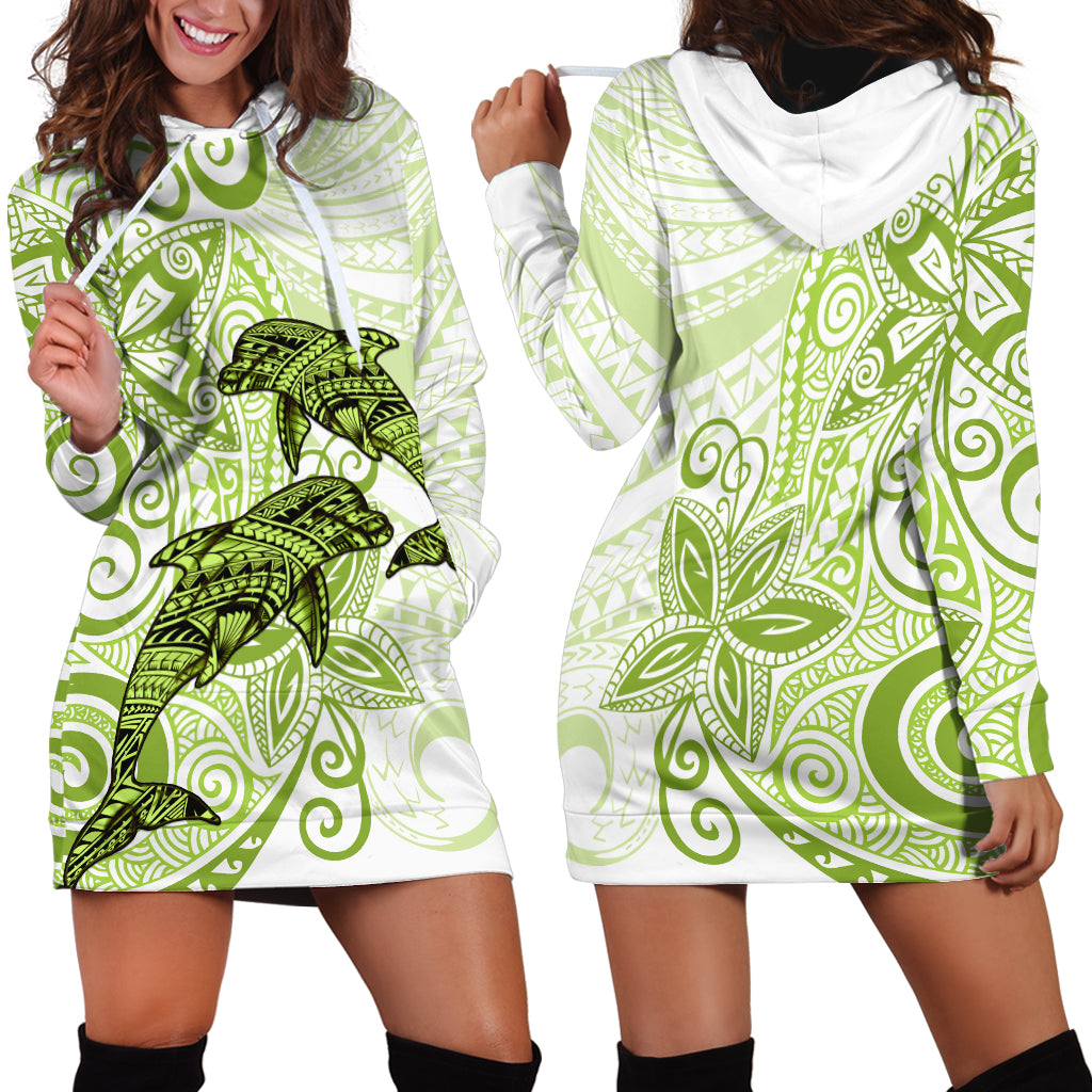 Polynesia Dolphins Hoodie Dress Valentine Day Floral Polynesian - Vintage Lime Green LT14 - Polynesian Pride
