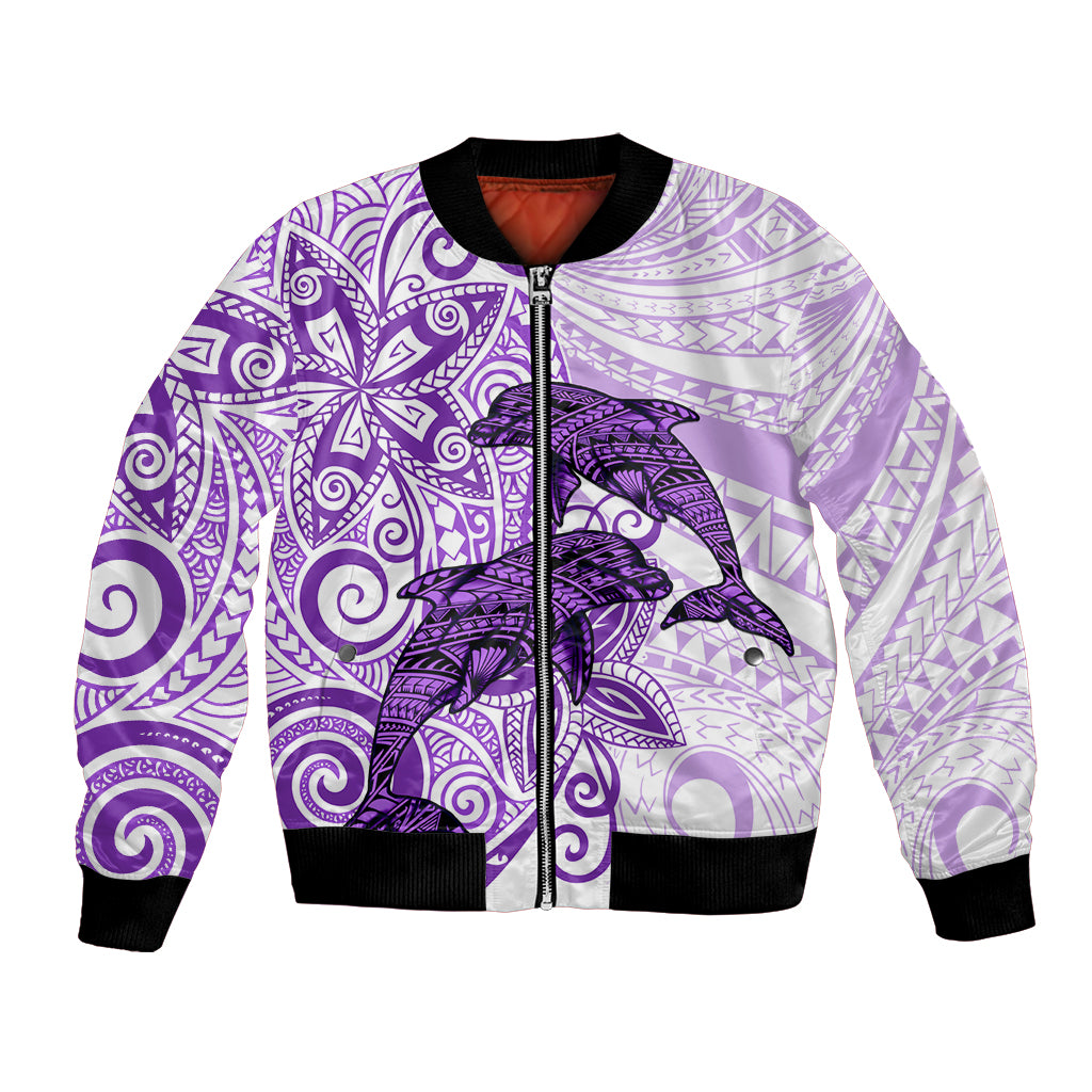 Polynesia Dolphins Bomber Jacket Valentine Day Floral Polynesian - Vintage Purple LT14 Unisex Purple - Polynesian Pride